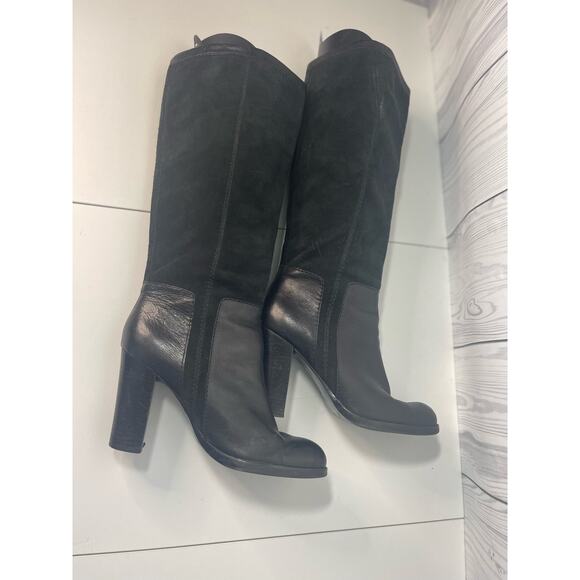 VTG Nine West Size 10.5 Tall EMILIO Black Suede Leather Chunky Boots - Picture 6 of 10